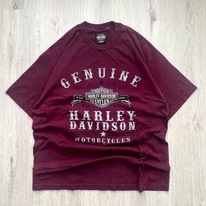 Vintage Harley-Davidson Shirt Mens Large Burgundy Grunge Tee Biker 90s Retro
